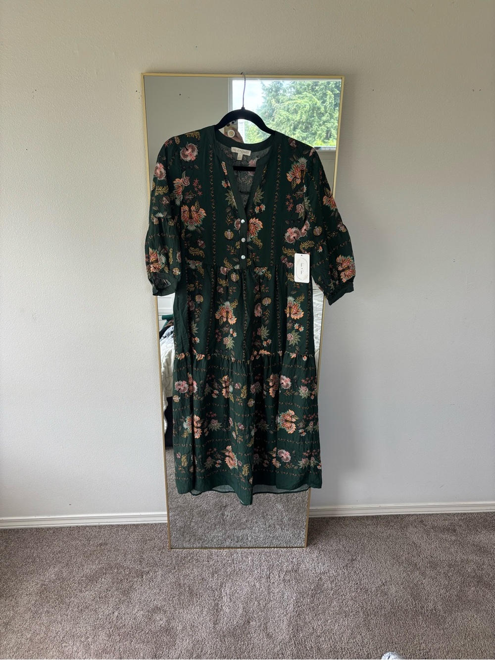 fig and flower Forest Green Floral Tiered Midi Dress
